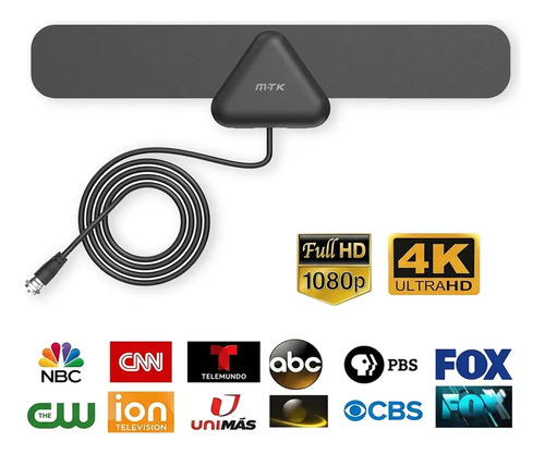Antena TV Digital Interna de 50 km con Cable de 1.5 m