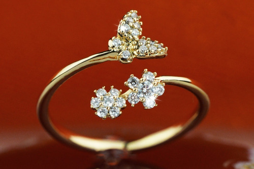 Imagen 4 de 10 de Anillos Compromiso Oro 18k Regalo Mujer Dama Mariposa Floral