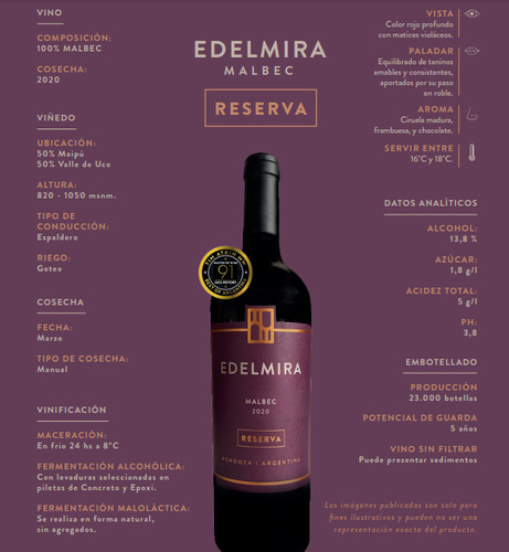 Vino Edelmira Reserva Malbec X750ml