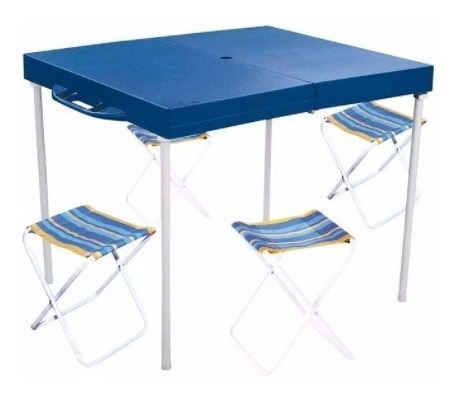 Mesa Prática Dobrável Camping Maleta C/ 4 Banquetas Mor