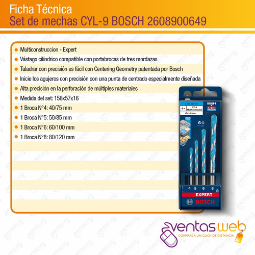 Imagen 7 de 8 de Set 4 Mechas Multi Material Multiconstruccion Juego Bosch