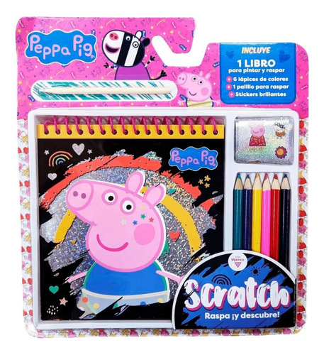 Libro Para Colorear Raspa Scratch Stickers Lapices Peppa Pig
