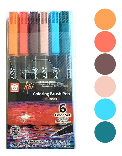 Marcadores Pincel Acuarelabl Sakura Koi 6p Brush Pen Sunset