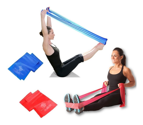 Banda Elastica Theraband Sportfitness Combo Azul Roja Fitnes