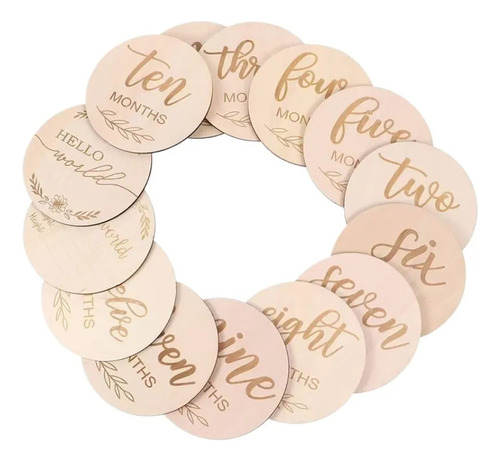 12 Tarjetas De Madera De Hito Mensual Para Bebés Simples