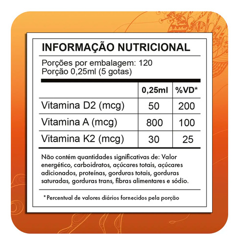 Vitamina D2, A E K2 Em Gotas - 30ml Sem Sabor