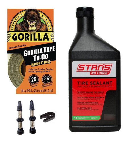 Kit Tubeless - Valvulas Presta + Cinta Gorilla + Stans 16oz