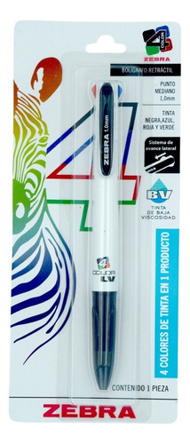 Boligrafo Cuatricolor Cuatro Tintas En Uno Zebra Punto Medio Exterior Blanco