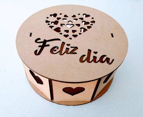 Caja Redonda Con Tapa Fibrofácil 20cm Día De Los Enamorados 