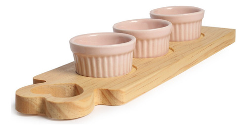 Kit Petisqueira Tabuas + Potinhos De Porcelana 50ml Cor Rosa