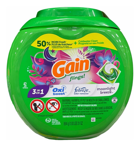 Pack 42x Cápsulas Detergente Gain Flings! Febreze Oxi Boost