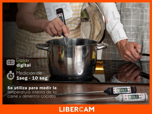 Imagen 6 de 10 de Termometro Digital Cocina Lcd Pinchacarne Liquido Acero Inox