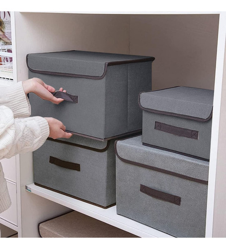 6 Cajas Almacenamiento De Tela Plegables Con Tapas Multiuso