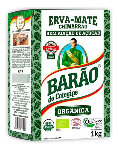 Erva Mate Sem Açúcar Pacote 1kg Orgânica
