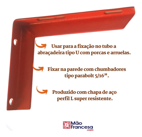 Suporte Mão Francesa 18x15 - Kit com 12 peças - Para Tubo Incêndio de 2 A 4 Polegadas - Cantoneira Tipo L para Tubulação de Hidrante