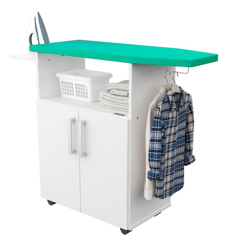 Imagen 1 de 10 de Mueble Tabla De Planchar Organizador De Planchado Puertas Para Guardado Posa Plancha Espacio Para Colgar Perchas