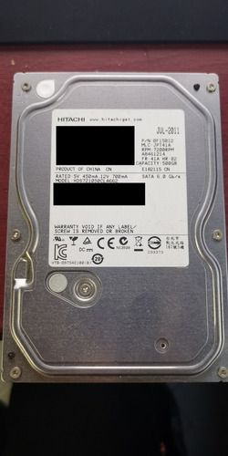Imagen 1 de 2 de Disco Rígido Hitachi 500gb Sata 3.5 Hds721050cla662