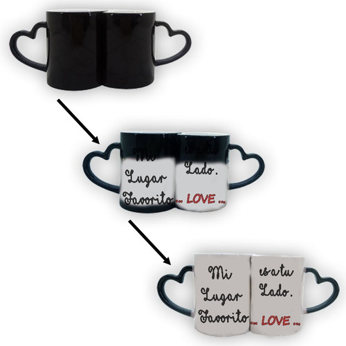 Imagen 2 de 3 de Tazas Personalizadas Mágicas Parejas Asa Corazón - Regalos