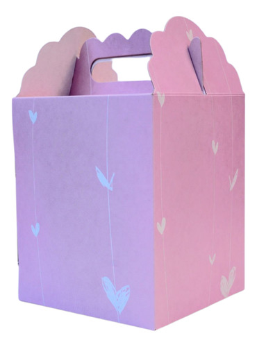 Cajita Cubo/tiendita Pastel-candy Bar-souvenirs-9*9*11-x 50 Rosa Con Diseño Corazones