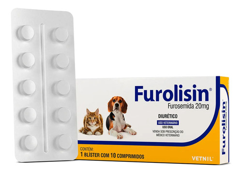 Diurético Furolisin 20mg Cães E Gatos C/ 10 Comprimidos