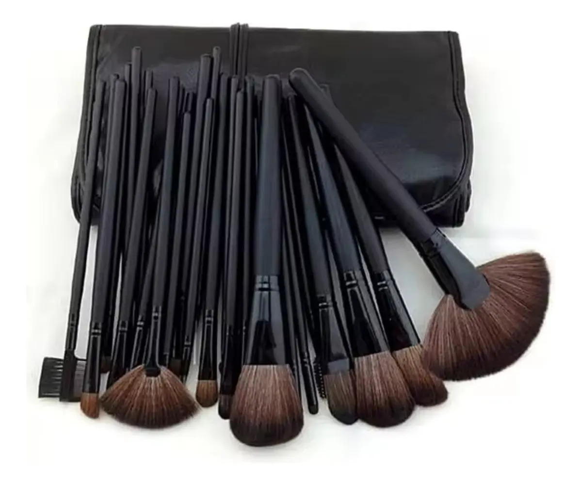 Kit Pinceis De Maquiagem 22 Pincéis Com Estojo Necessaire Cor Preto