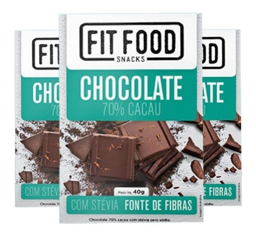 Kit 3 Chocolate 70% Cacau Adoçado Com Stévia Fit Food 40g