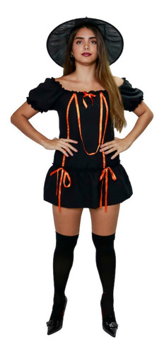 Disfraz Brujita Negra Con Naranja