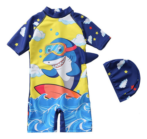 Traje De Baño De Shark Surfing Con Sombrero Para Niños Lindo