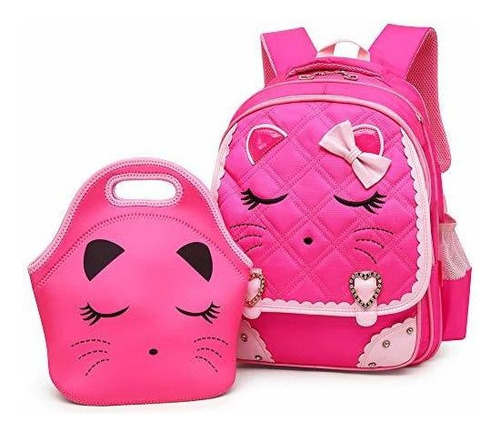 Efree Cute Cat Face Bow Diamond Bling Impermeable Mochila E