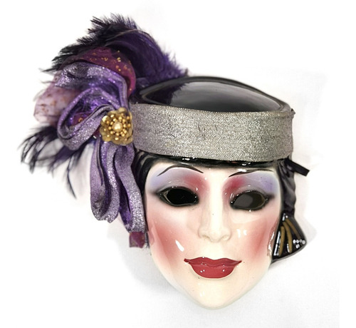 Antigua Máscara Decorativa Pared Plumas Cabaret Dama Vintage