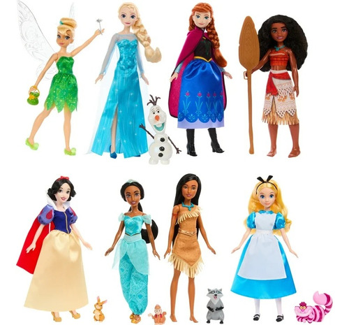 Disney Set 8 Muñecas Princesas Disney Con Mascota Disney100