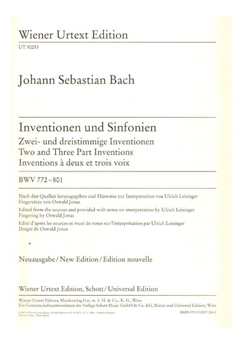 Invenciones Y Sinfonías Bwv 772-80, 2 Y 3 Partes / Invention