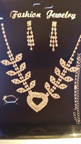 Conjunto Colar Brinco Anel Pulseira Noiva 15 Anos Strass