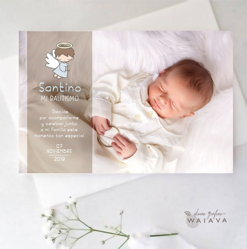 Imagen 6 de 10 de Estampas Tarjetas Bautismo Con Foto Nenes X 2u