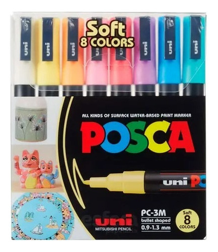 Caneta Posca Pc-3m Soft Estojo 8 Cores - Uni-ball