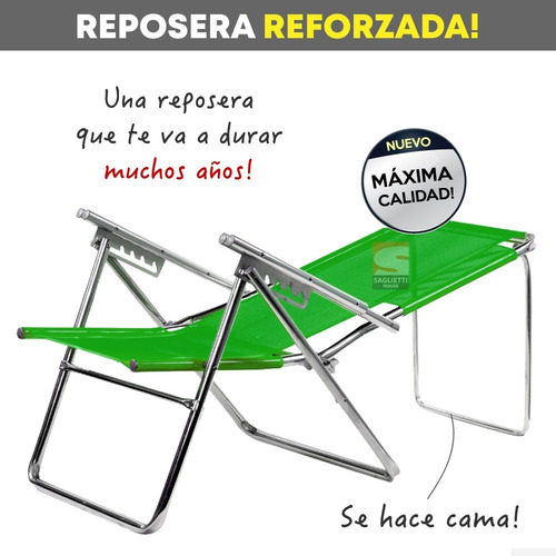 Imagen 4 de 10 de Reposera Cama Aluminio Brillante Alta Refozada 130 Kg Alumel