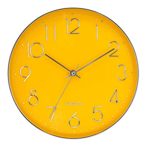 Reloj Pared Puente Nacional Decoracion Plata Y Amarillo Ø30c Color De La Estructura Plateado Color Del Fondo Negro