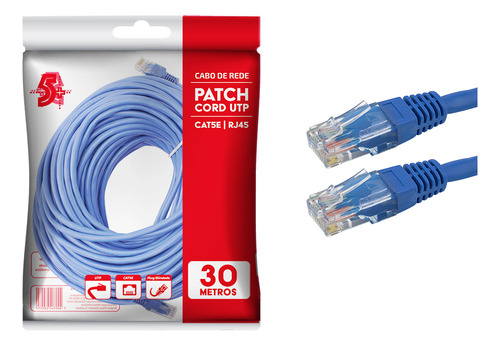 Cabo Rede Rj45 Cat5e Azul 30 Metros Utp 100% Cobre