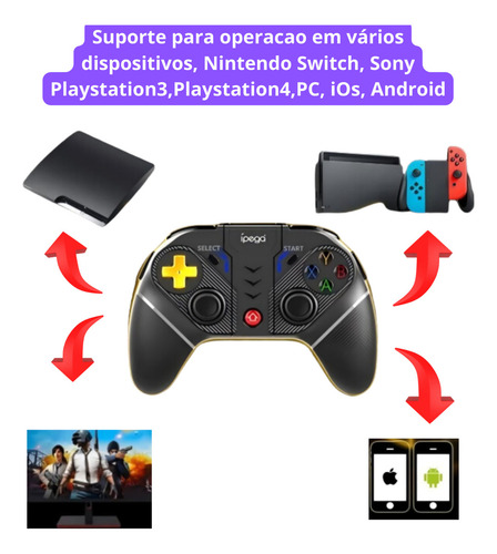 Controle Joystick Ipega Gamepad Bluetooth 5.0 Compatível Com Celular Android Ios Ps3 Ps4 N-switch Pc Gamer Tablet Modo Turbo 4 Botões Com Luz Led Gatilhos Adicionais