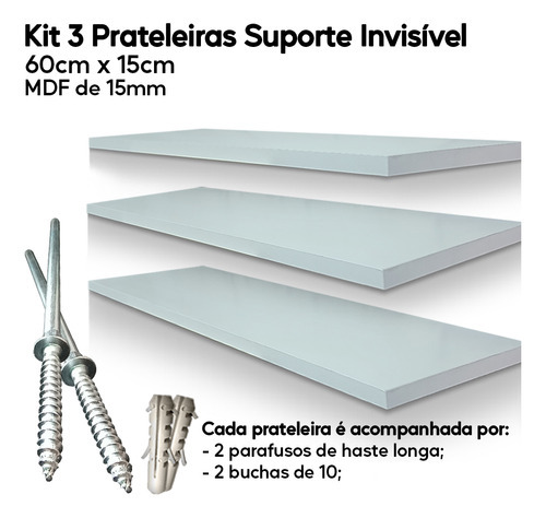 Kit 3 Prateleiras De Mdf 60x15 Suporte Invisível Decoração