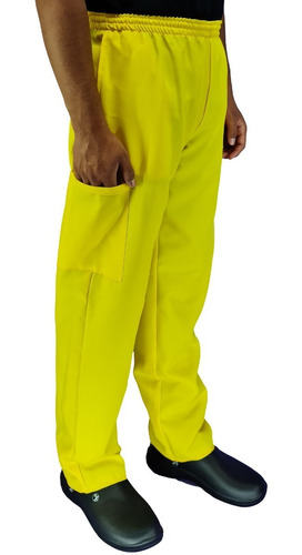 Pantalón Cargo De Resorte Completo Multiusos Unisex Amarillo