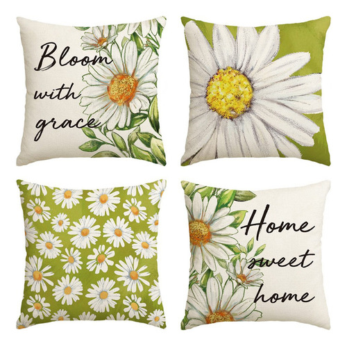 Fundas De Almohada Spring De 18 X 18, Juego De 4 Almohadas F