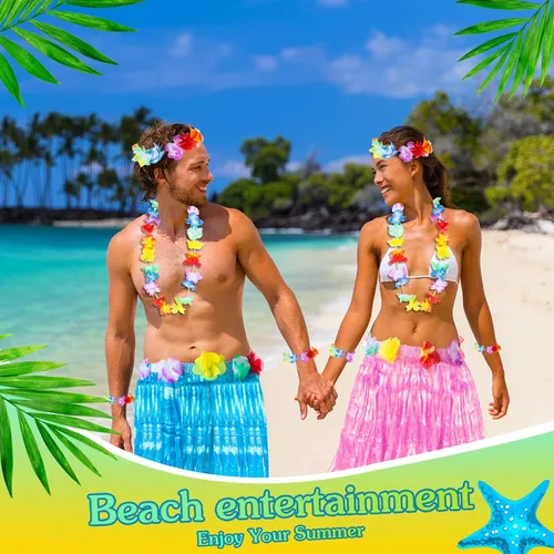 Civaner Juego De 50 Faldas Hawaianas Luau Hula Con Disfraz