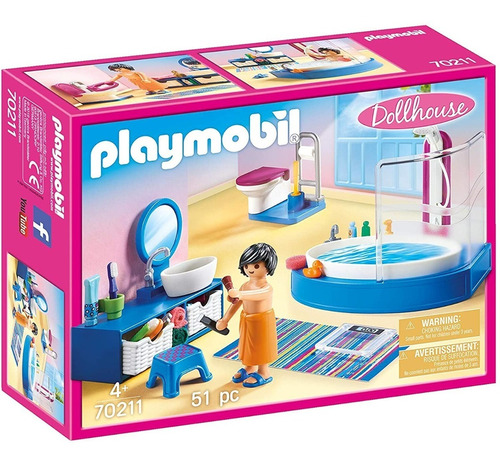 Playmobil City Life Dollhouse Banheiro 70211 Banheira 