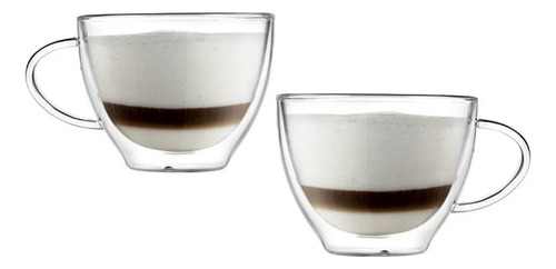 Set X2 Taza Mocca Cafe C/asa Barista Doble Vidrio 290ml