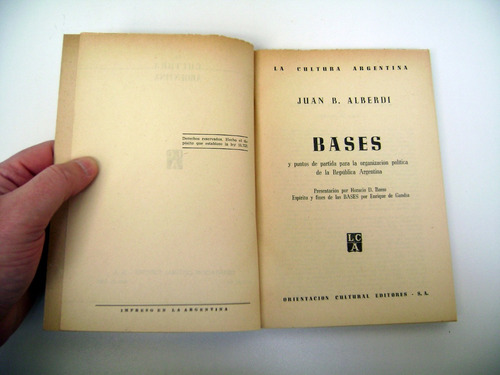 Bases Juan B. Alberdi Orientacion Cultural Editores Ok Boedo (Usado)