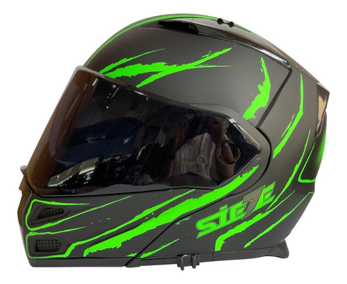 Casco Moto Siete Storm Kryptonite Abatible Doble Visor Dot Color Verde Talla L-(59-60-cm) Tamaño del casco L