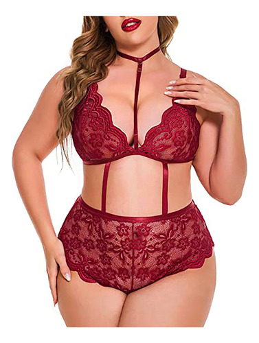 Talla Grande Mujer Encaje Hueco Babydoll Ropa Interior Íntim