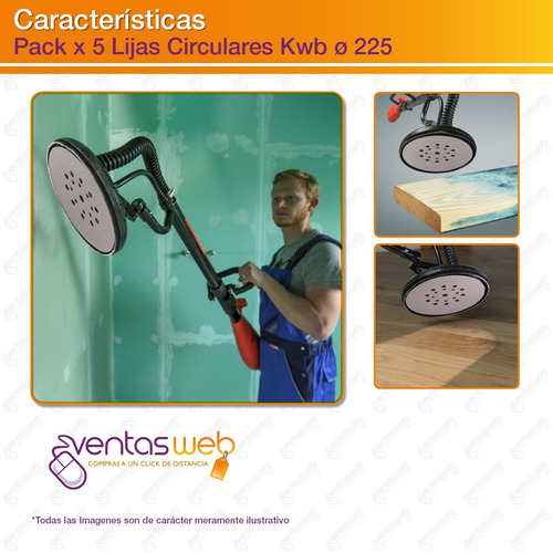 Imagen 3 de 5 de Pack Lijas X 5 Unid 225 Mm Kwb Para Lijadora Durlock Pared