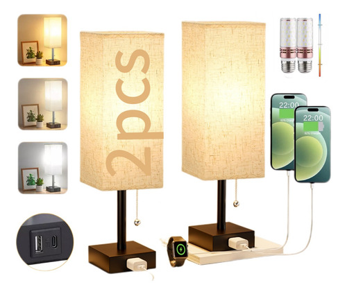 Luz Nocturna Táctil De Escritorio Toma 2pack Beige